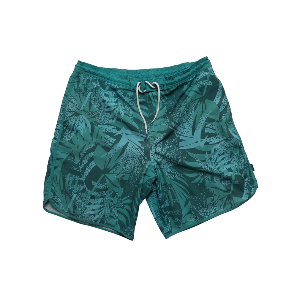 Hot Coals Swim Trunks Mens XL Teal Tropical Foliage 9" Inseam Green Drawstring